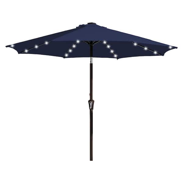 JEAREY 10 ft. Market Solar LED Lighted Tilt Patio Umbrella Outdoor Steel Umbrella in Navy