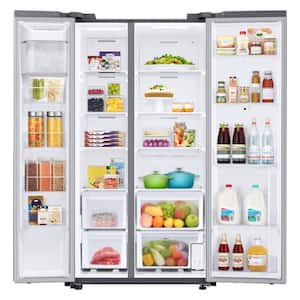 34 in. 27.3 cu. ft. Smart Side by Side Refrigerator with Family Hub in Stainless Steel, Standard Depth