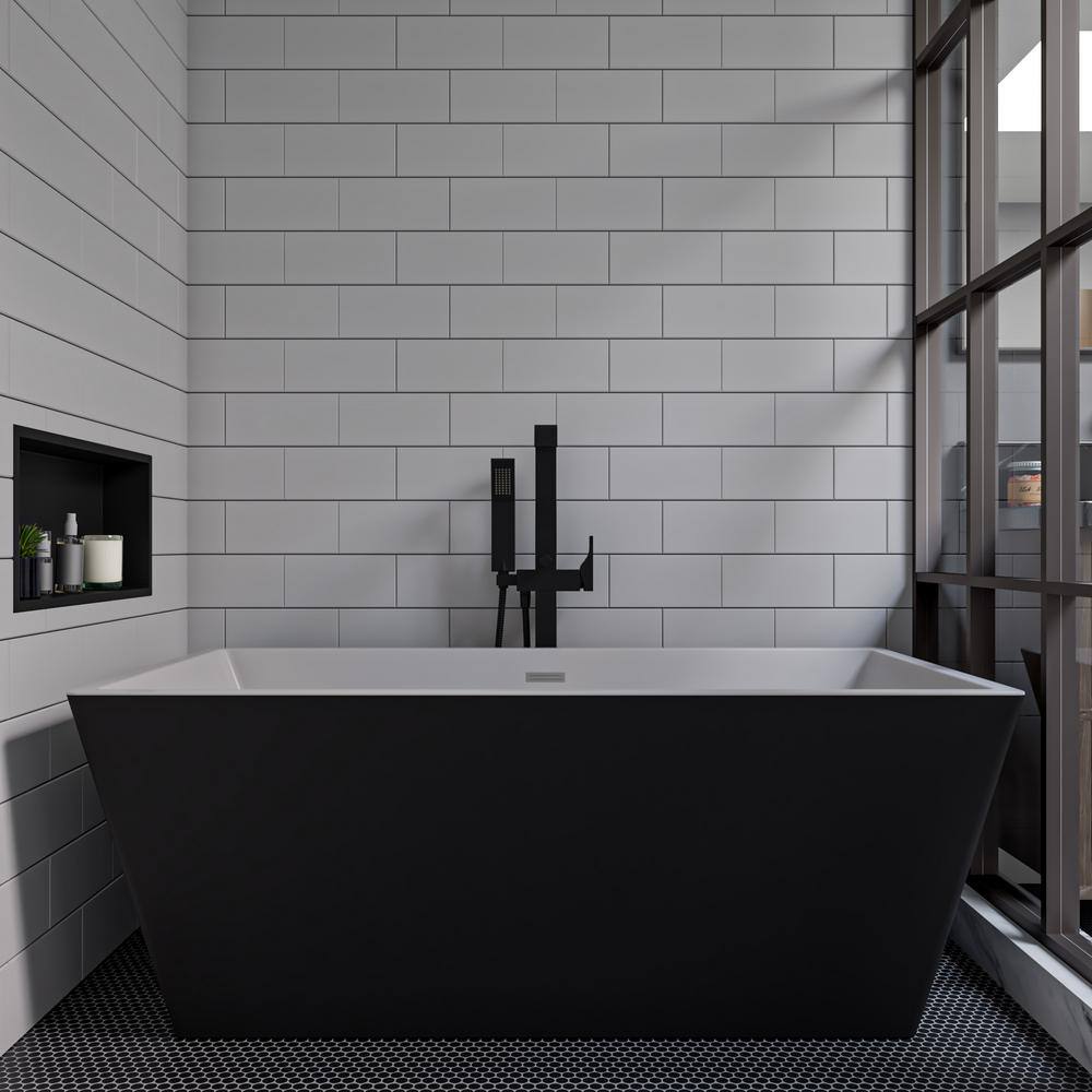 59'' Black and White Freestanding Acrylic Soaking Bathtub