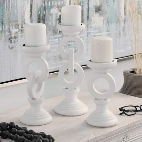 Litton Lane White Wooden Chain Link Candle Holder (Set of 3)