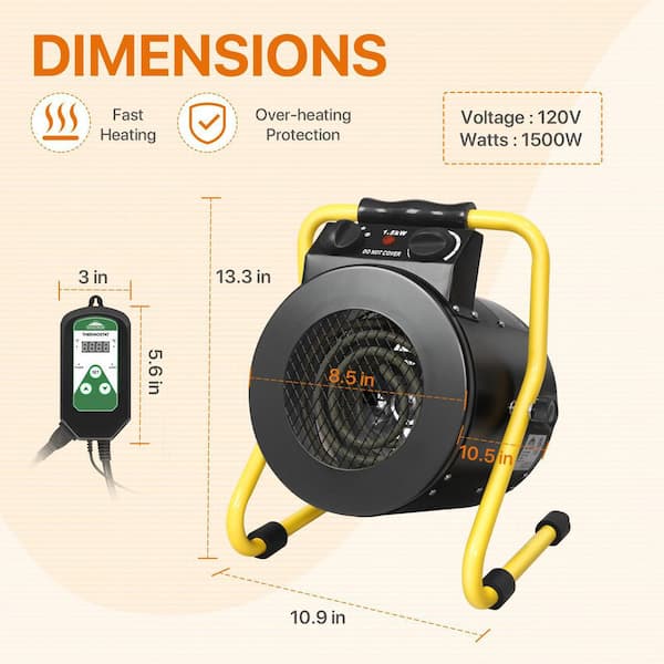 Electronic Greenhouse Heater with Digital Thermostatic Control, Portable Heating Fan for Green Houses, Planting Tent, Flower House, Overheating