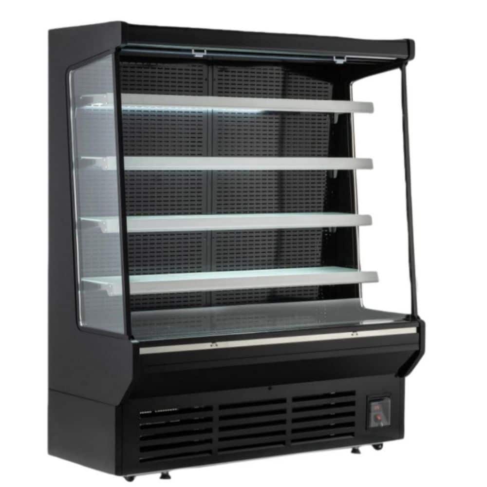 59.5  in. 18.4 cu. ft. Commercial Open Air Merchandiser Display Refrigerator in Black with Wheels and LED Lighting