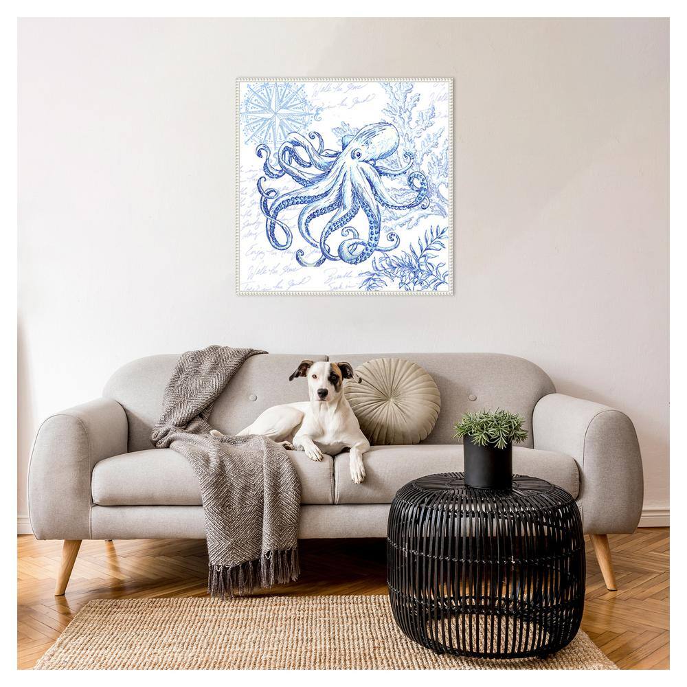 Coastal Sketchbook Octopus Blue and White Canvas Wall Art