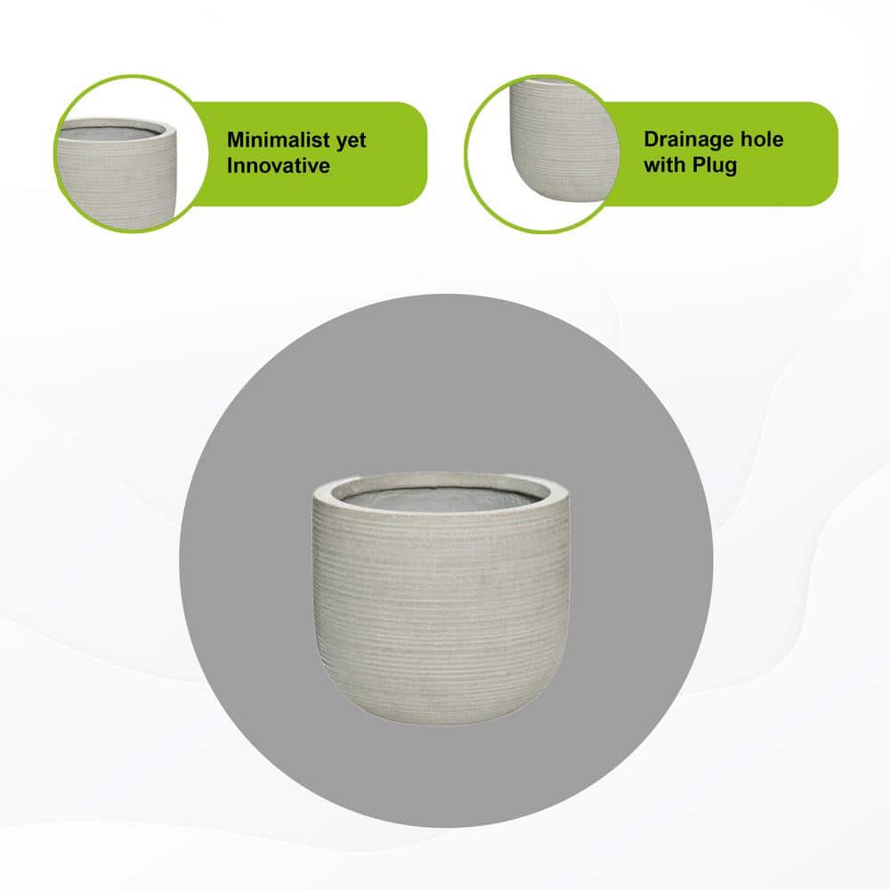 Small Light Gray Ficonstone Round Ridged Indoor Outdoor Planter