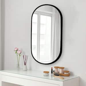 18 in. W x 36 in. H Large Oval Aluminum Alloy Framed Wall Mounted Bathroom Vanity Mirror in Black