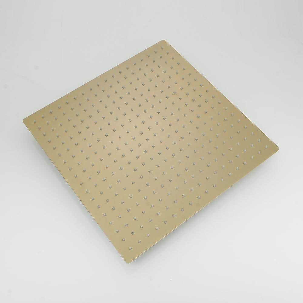 1-Spray 16 in. Single Wall Mount Square Fixed Rain Shower Head in Brushed Gold