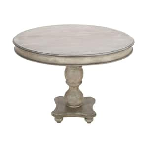 Traditional 41 in. Washed Round White Handcrafted Mango Wood Double Pedestal Dining Table with Round Molded Top Seats 4