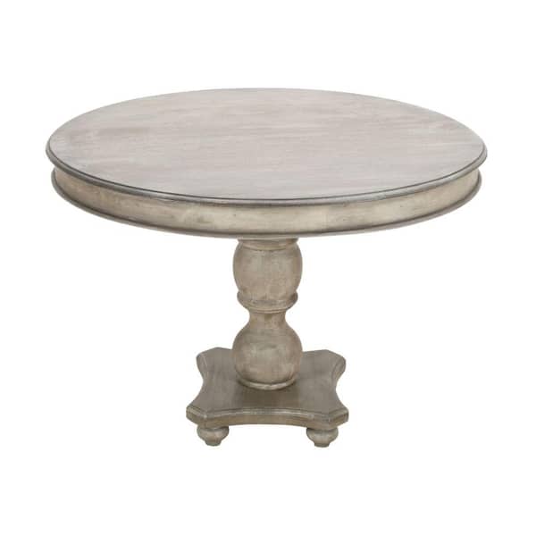 THE URBAN PORT Traditional 41 in. Washed Round White Handcrafted Mango Wood Double Pedestal Dining Table with Round Molded Top Seats 4