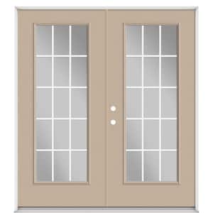72 in. x 80 in. Canyon View Fiberglass Prehung Right-Hand Inswing GBG 15-Lite Clear Glass Patio Door with Vinyl Frame