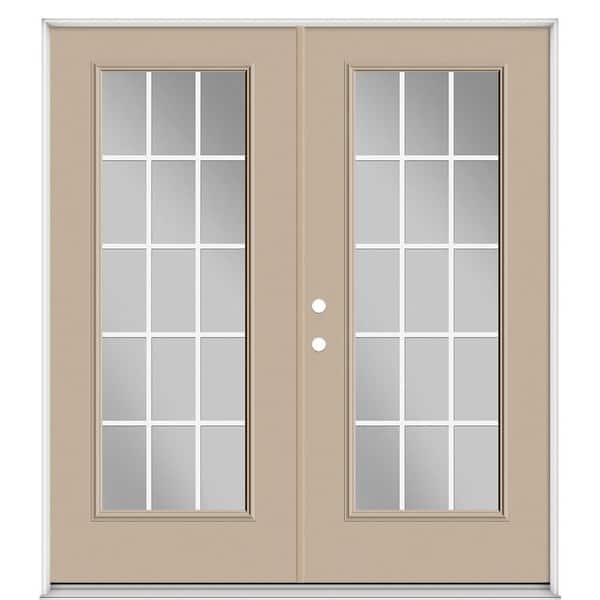 Masonite 72 in. x 80 in. Canyon View Fiberglass Prehung Right-Hand Inswing GBG 15-Lite Clear Glass Patio Door with Vinyl Frame