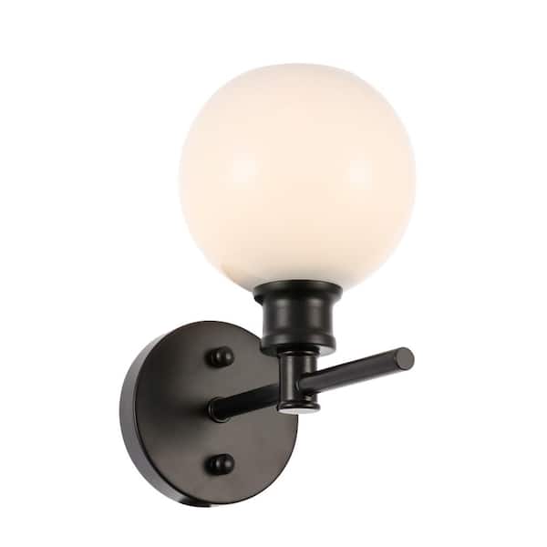 Unbranded Timeless Home Conor 6 in. W x 9.8 in. H 1-Light Black and Frosted White Glass Wall Sconce