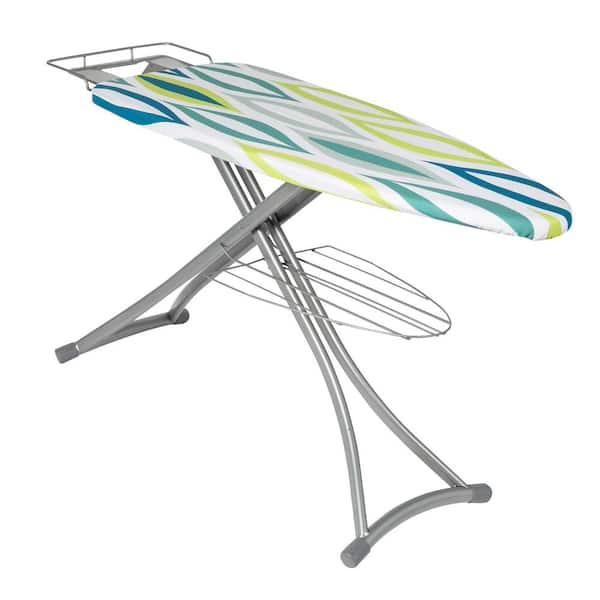 Honey-Can-Do Silver Steel Collapsible Ironing Board with Iron Rest and Multi-Colored Cover