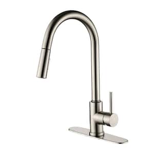 Single Handle Pull Down Sprayer Kitchen Faucet with Deck Plate Single Hole Stainless Steel Sink Taps in Brushed Nickel
