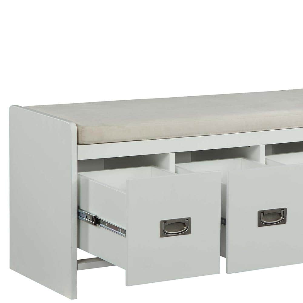 Berci White and Beige Upholstered Wooden Storage Bench