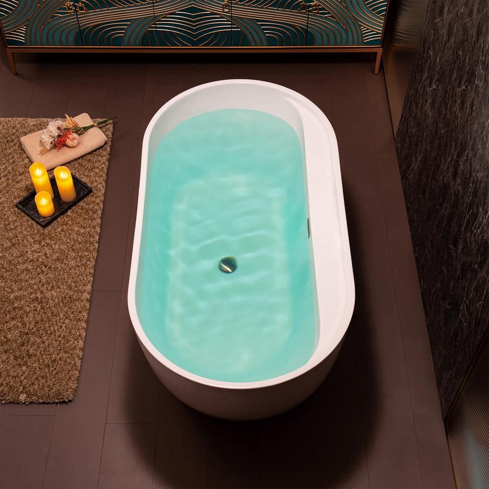 59'' White Freestanding Oval Acrylic Soaking Bathtub