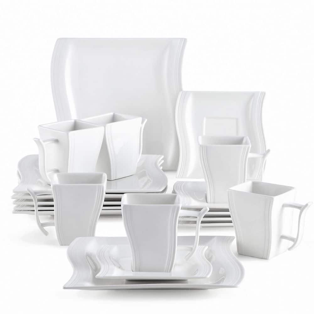 MALACASA 18-Piece Gourmet Porcelain Dinnerware Sets, Modern White Round  Dish Set for 6 - Premium Serving Plates and Bowls Sets for Dessert, Salad