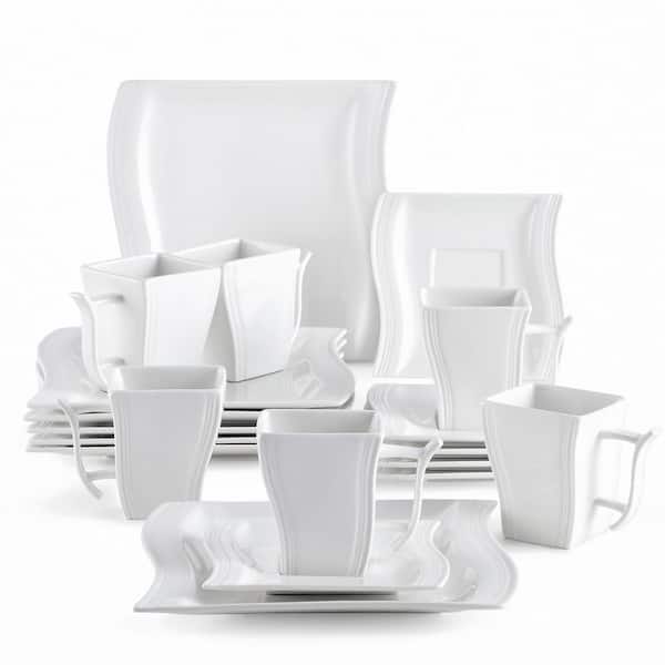 MALACASA Dinnerware Set 26-Pcs Contemporary White Porcelain