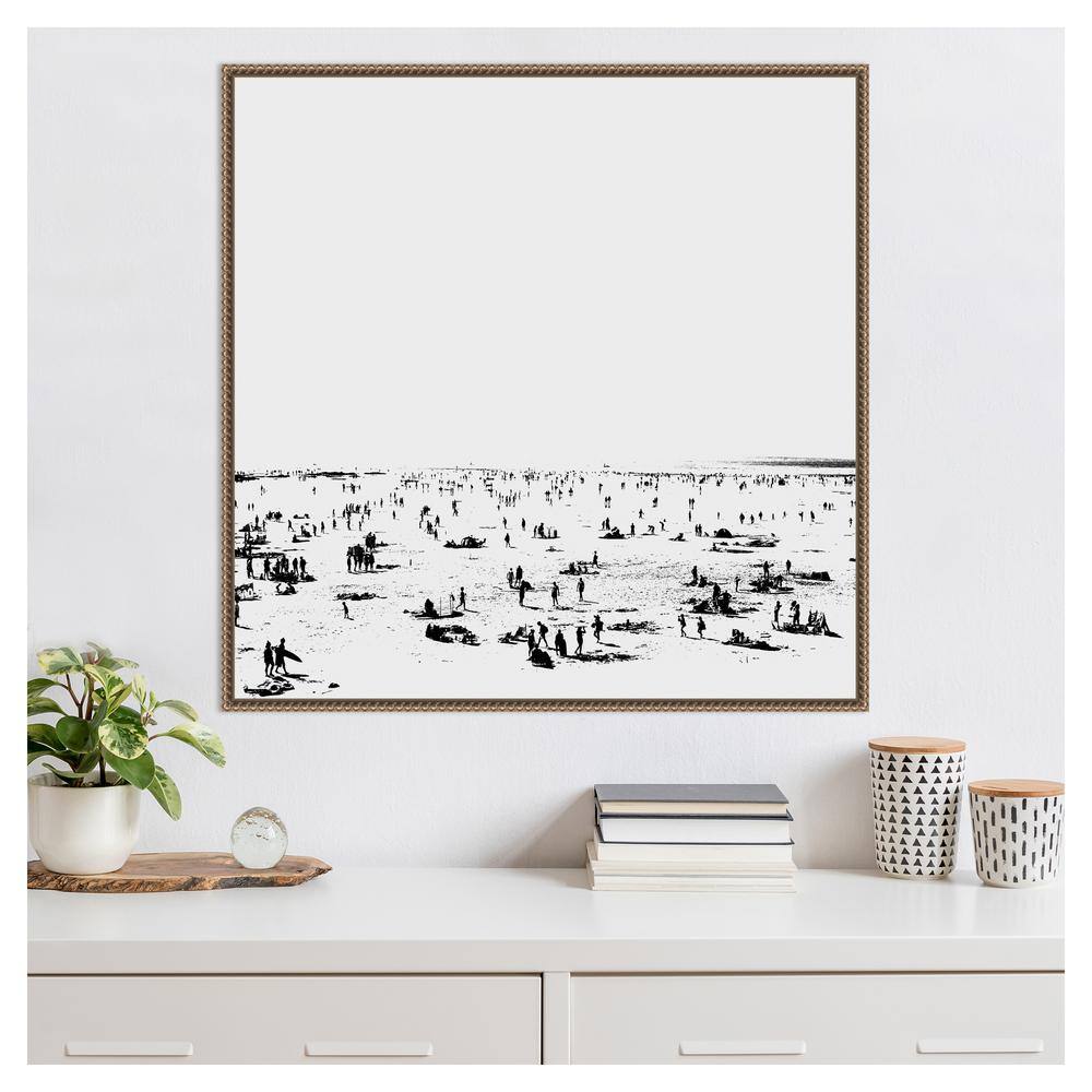 30" x 30" Black and White Beach Scene Framed Canvas Print