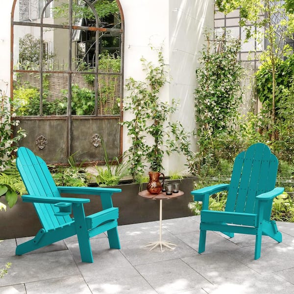 LUE BONA Aruba Blue HIPS Plastic Folding Adirondack Chair (2-Pack)