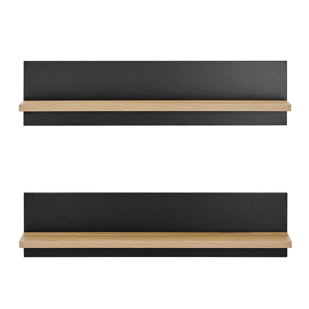 Chestnut and Black Wood Floating Wall Shelves Set of 2