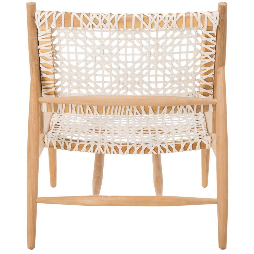 Transitional Off-White Leather Weave Side Chair in Light Oak