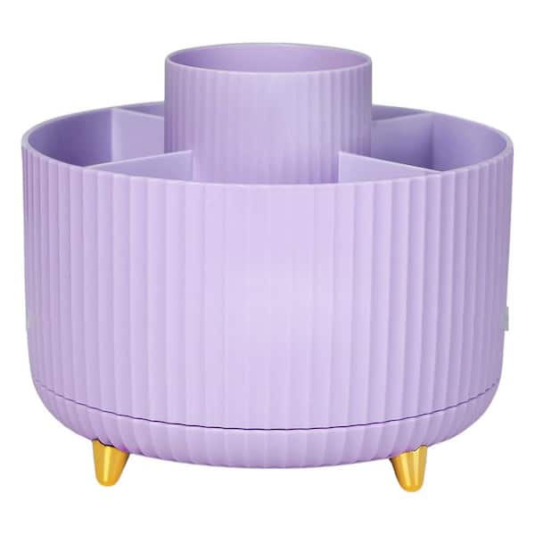 Purple 360 Rotating Desk Organizer with 5 Compartments for Pens Art Supplies Office School Home Non-Slip Pad