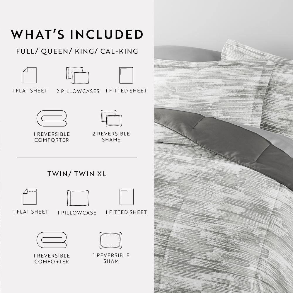 Full Gray Textured Stripe Microfiber Bed in a Bag Set