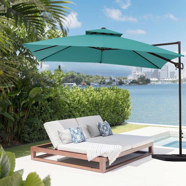 10 deluxe polyester offset patio umbrella by trademark innovations teal Sunnyglade 10x13ft Solar Powered LED Cantilever Square Umbrella 360Rotation & Integrated Tilting System & LED lights for Market Garden Deck Pool Backyard Patio : Patio, Lawn powered LED lights provide bright nighttime illumination Utilizes a built 10 deluxe polyester offset patio