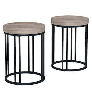 Kerlin 17.71 in. Grey Round Wood End Table with Metal Frame