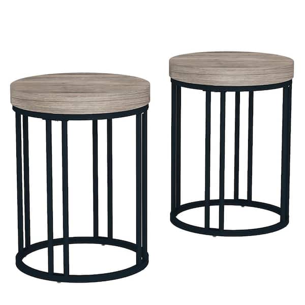 BYBLIGHT Kerlin 17.71 in. Grey Round Wood End Table with Metal Frame