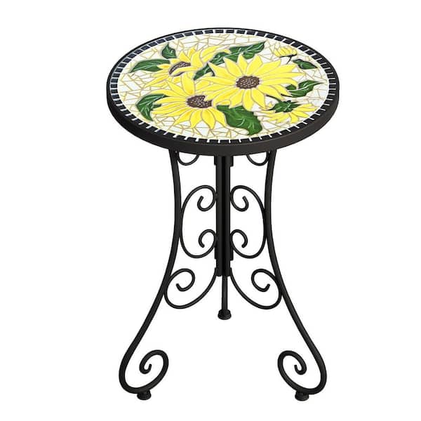 MOEPISY Mosaic Outdoor Side Table, Patio Side Table Tile Round Outside Table Sunflower