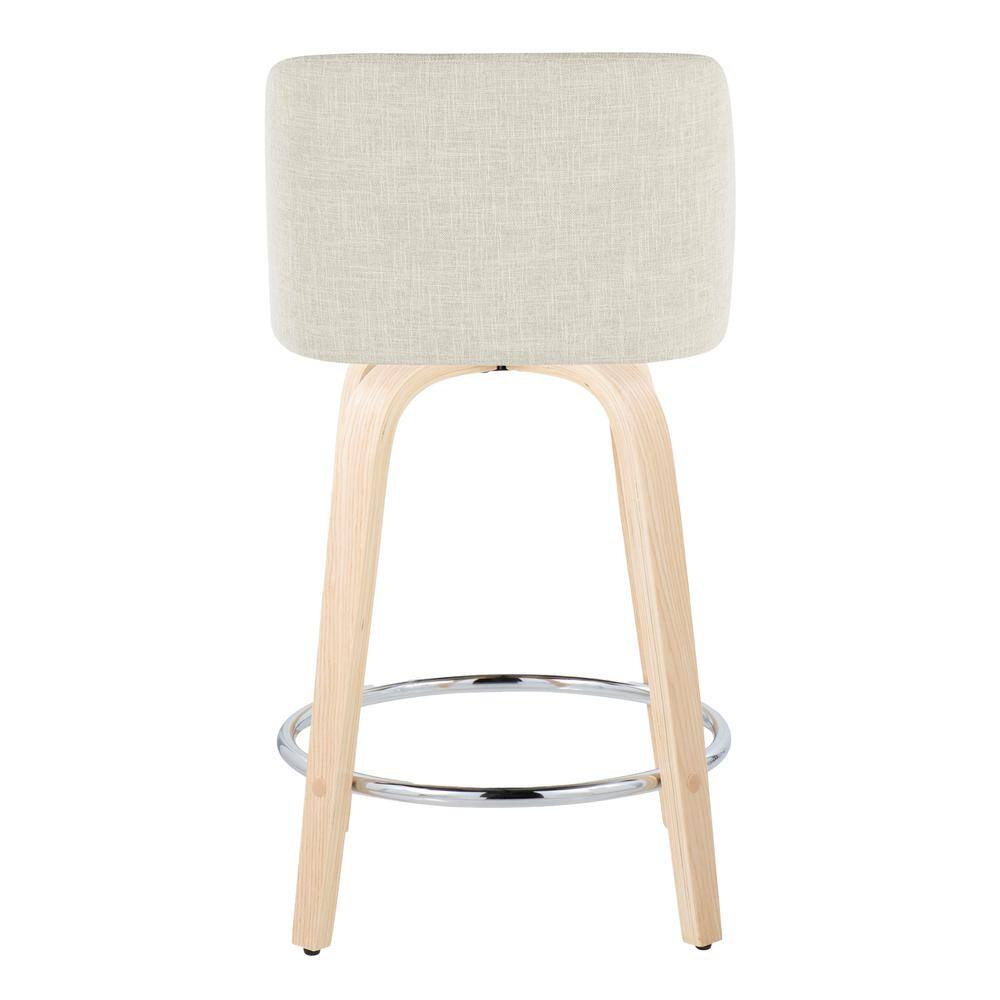 Cream Upholstered Swivel Counter Stool with Natural Wood Legs