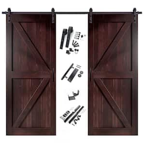 48 in. x 84 in. K-Frame Red Mahogany Double Pine Wood Interior Sliding Barn Door with Hardware Kit, Non-Bypass