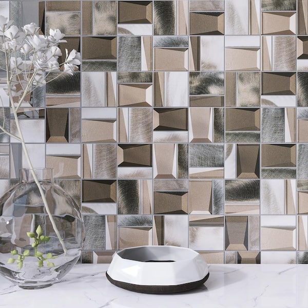 Glass Metal Gray Copper Mosaic Backsplash Tile