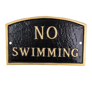 10 in. x 15 in. Standard Arch No Swimming Statement Plaque Sign - Black/Gold