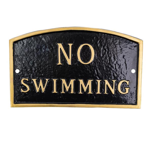 Montague Metal Products 10 in. x 15 in. Standard Arch No Swimming Statement Plaque Sign - Black/Gold