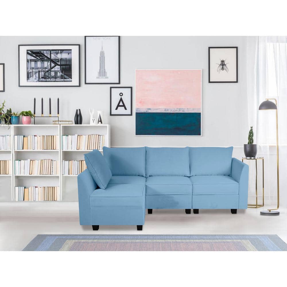 MAYKOOSH Contemporary 4 Piece Linen Upholstered Sectional Sofa Bed ...