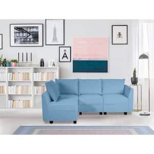 Contemporary 4 Piece Linen Upholstered Sectional Sofa Bed - Robin Egg Blue - Sofa Couch for Living Room/Office