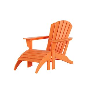 Vesta Orange Outdoor Plastic Adirondack Chair with Ottoman Set