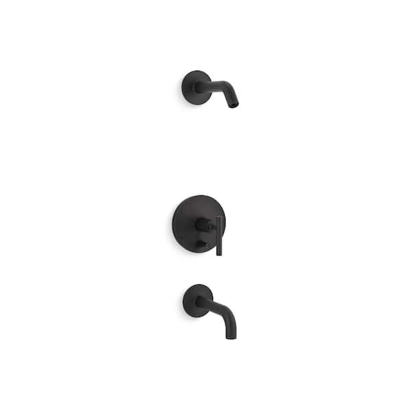 KOHLER Purist Single Handle Wall Mount Tub and Shower Trim Kit without Showerhead in Matte Black (Valve Not Included)