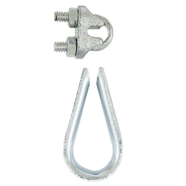 Everbilt 1/4 in. Zinc Plated Steel Wire Rope Thimble and Clamp Set 7315S-12  - The Home Depot