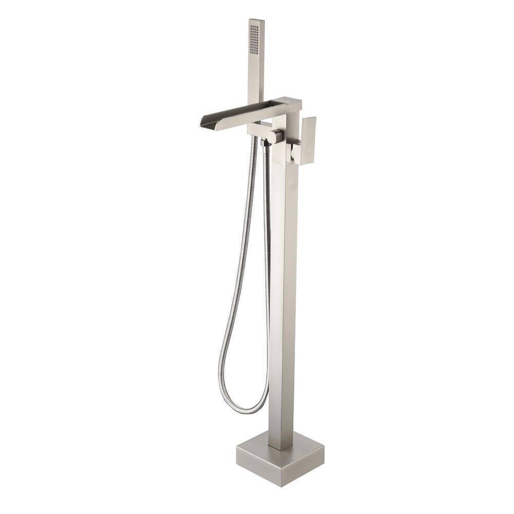 Single Handle Freestanding Floor Mount Tub Faucet with Hand Shower in Brushed Nickel price history on PriceWatchPro