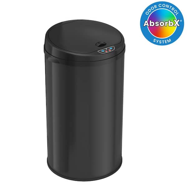 iTouchless 8 Gal. / 30 Liter Black Stainless Steel Household Metal Trash Can with Sensor Lid and Odor Filter