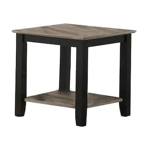 22 in. Black and Gray Square Wood End Table with 1-Open Shelf