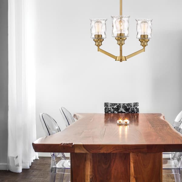 Drake 3-Light Brushed Gold Classic Classic Chandelier for Dining Areas with No Bulbs Included
