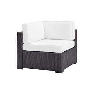 Biscayne Wicker Corner Outdoor Sectional Chair with White Cushions