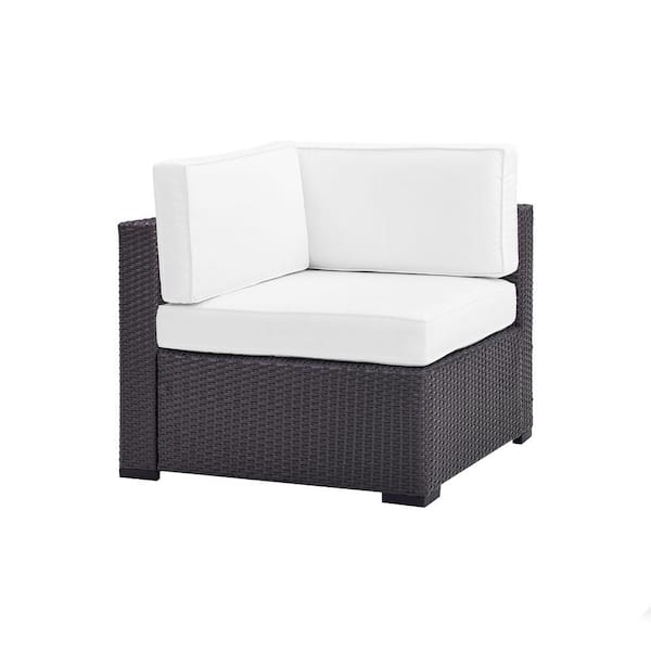 CROSLEY FURNITURE Biscayne Wicker Corner Outdoor Sectional Chair with White Cushions