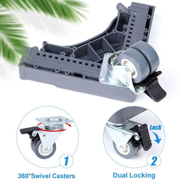 Angel Sar - 400 lb. Gray Adjustable Furniture Dolly with 4 Dual-Locking Wheels, Mini Fridge Stand, Appliance Mobile Roller Base