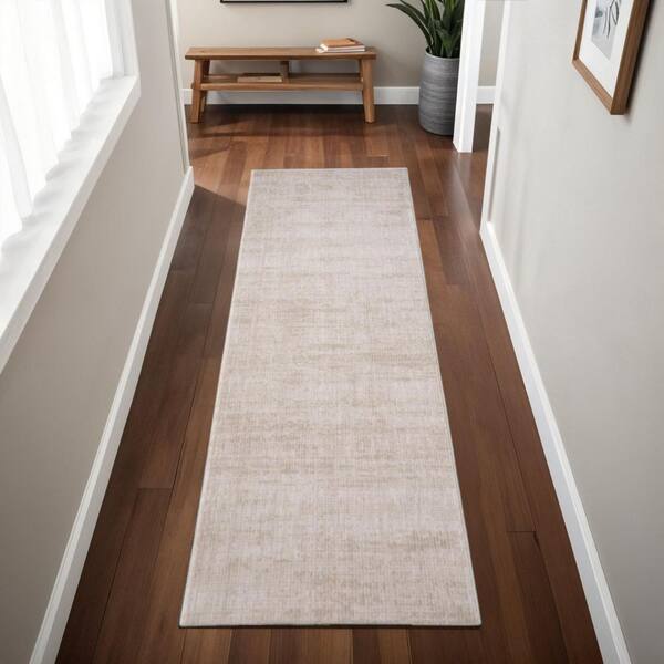 Ivory 2 x 8 ft. Loomed Solid Color Runner Indoor Area Rug