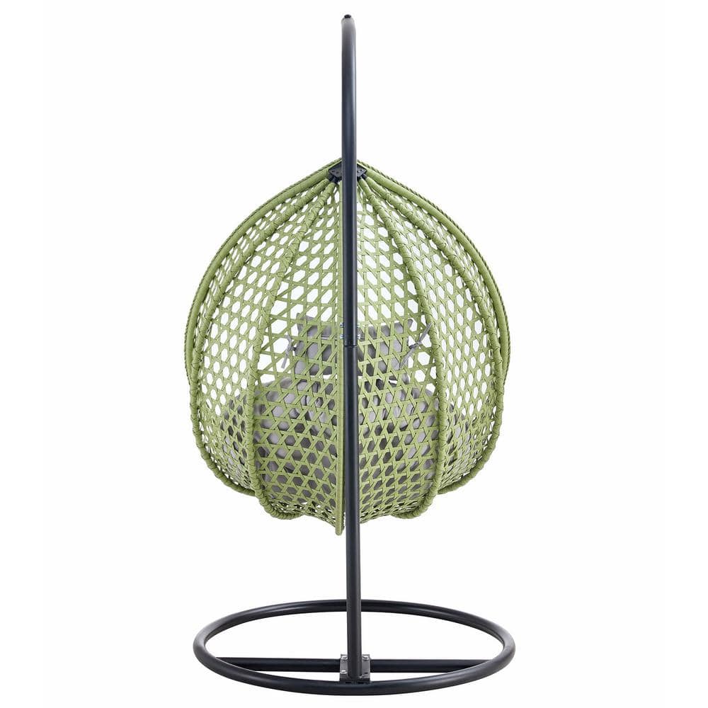 47 in. W Green Wicker Patio Swing with Brown Cushion For Patio Balcony, Backyard, Bedroom